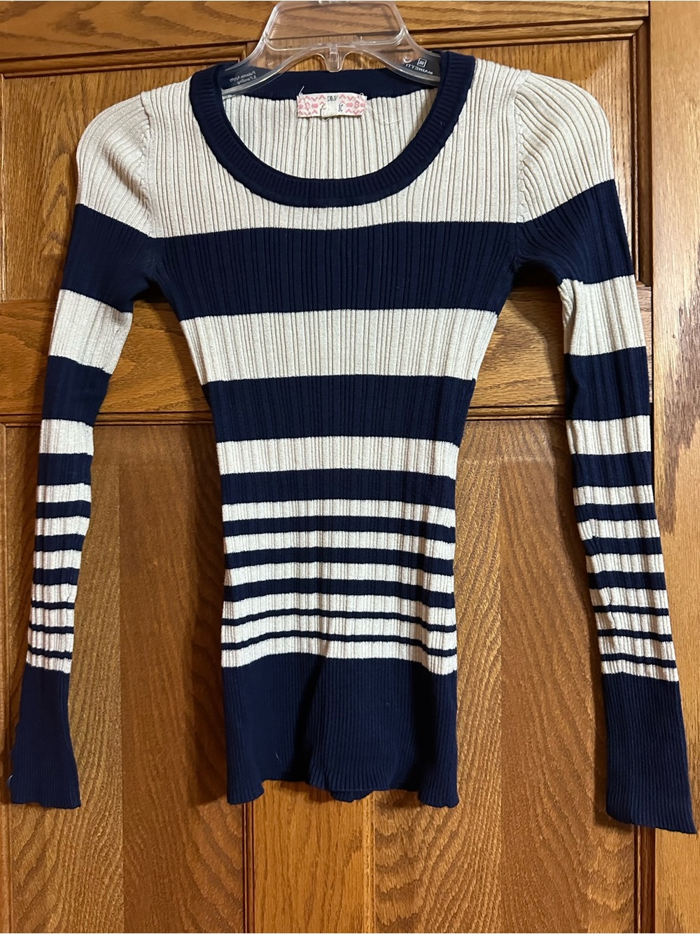 Pink Republic Navy and Cream Striped Ribbed Long Sleeve Top